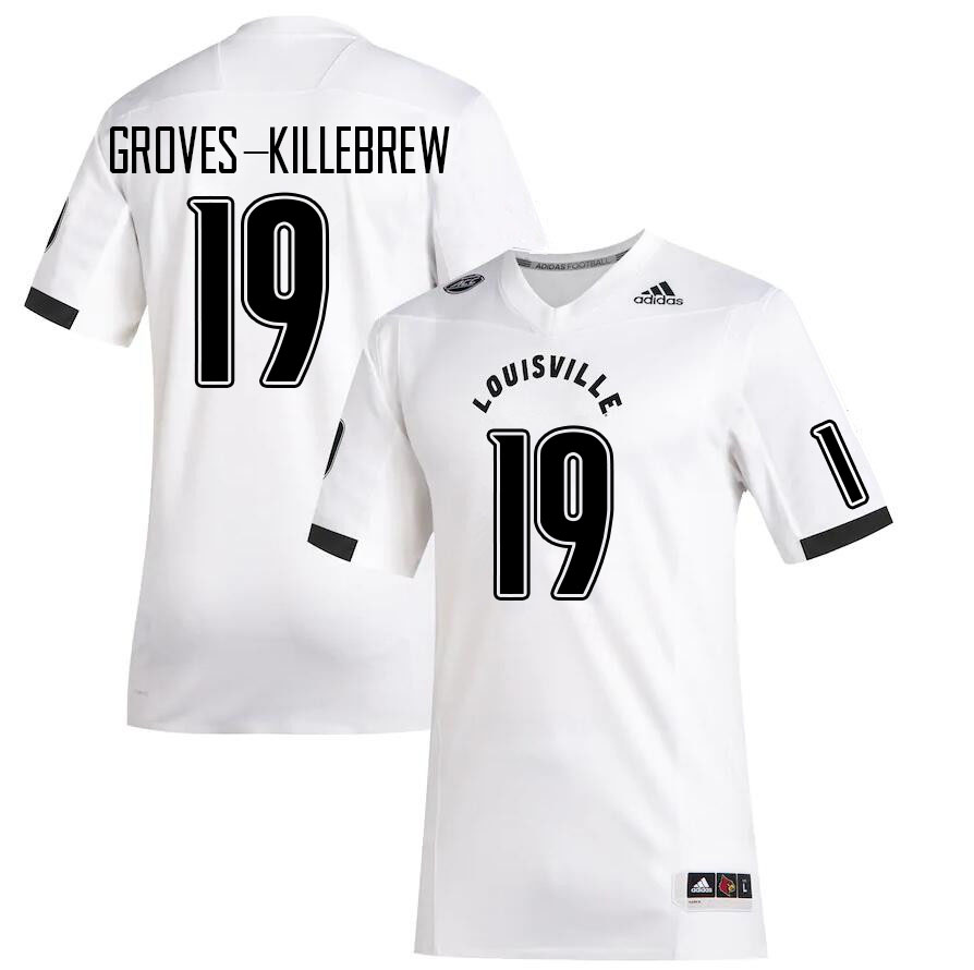 Men #19 Marquis Groves-Killebrew Louisville Cardinals College Football Jerseys Stitched Sale-White - Click Image to Close